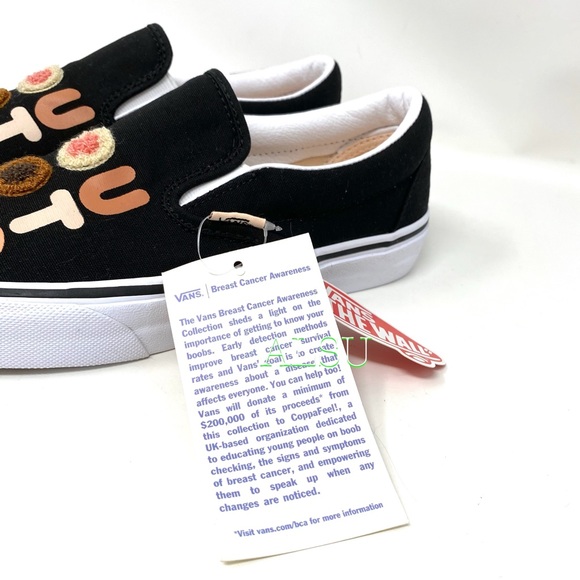 🎁 Santa Class Deal 🎁 VANS Classic Slip On Breast Cancer Canvas Black Women's - Picture 9 of 11